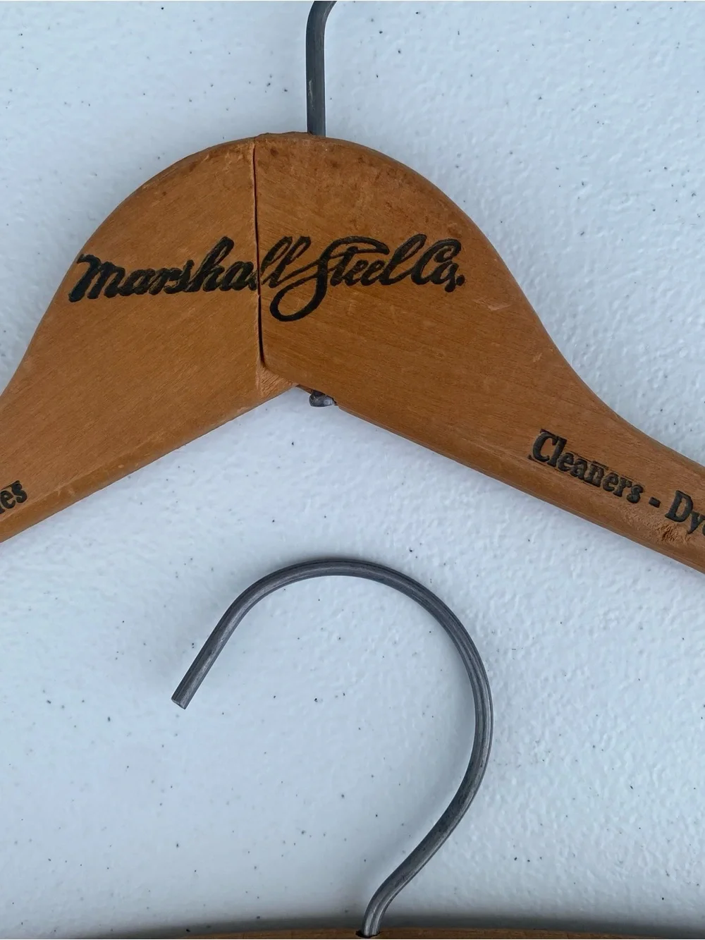 Lot of 2 : Vintage Wooden Advertising Clothes Hangers Marshall Steel Live Wire